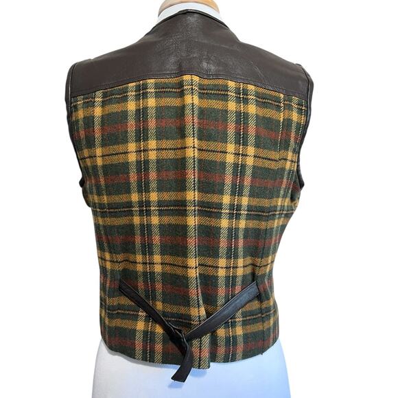 Vintage 90s Petite Sophisticate Mustard Yellow Green Tartan Plaid Wool Vest 12 - Picture 4 of 6